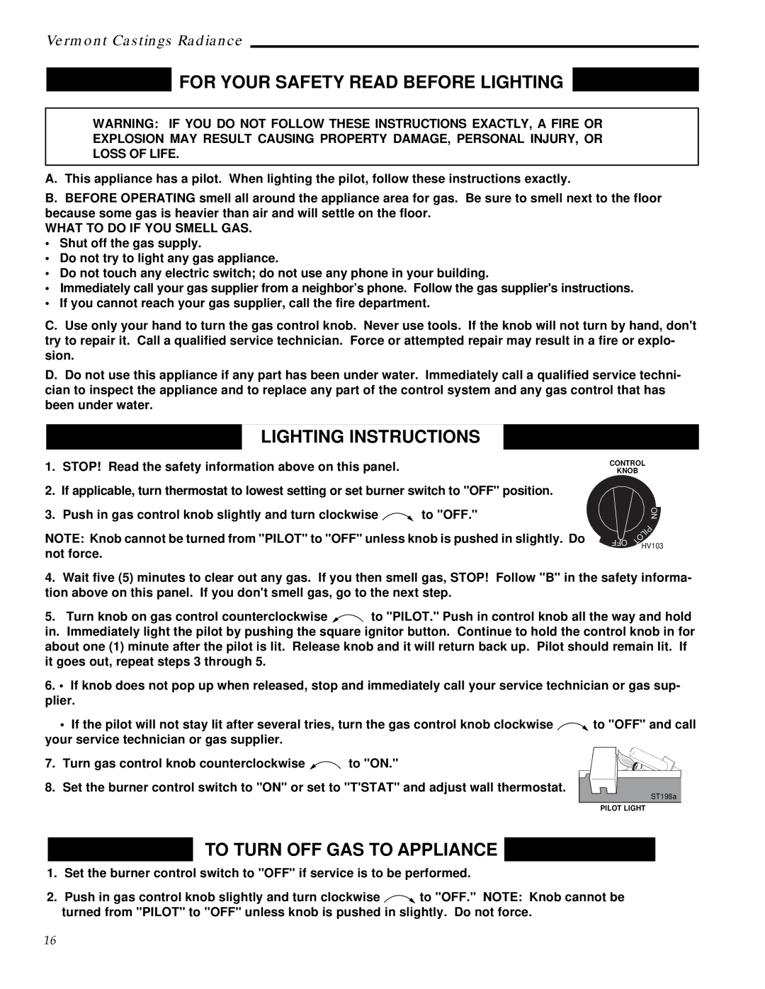 Vermont Casting RUVS40 manual For Your Safety Read Before Lighting 