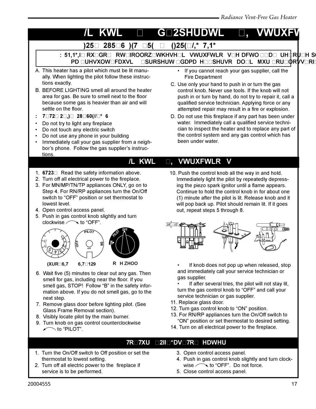 Vermont Casting thru 3379, RUVSOD: 3357, 3370, 3358 manual To Turn Off Gas To Heater, What to do if YOU Smell GAS 