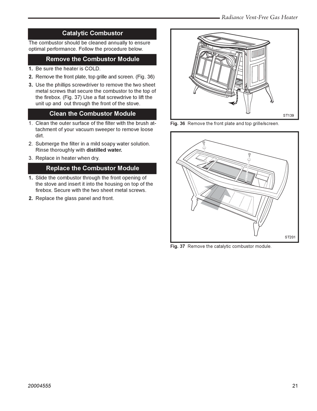 Vermont Casting thru 3379, RUVSOD: 3357, 3370 Catalytic Combustor, Remove the Combustor Module, Clean the Combustor Module 