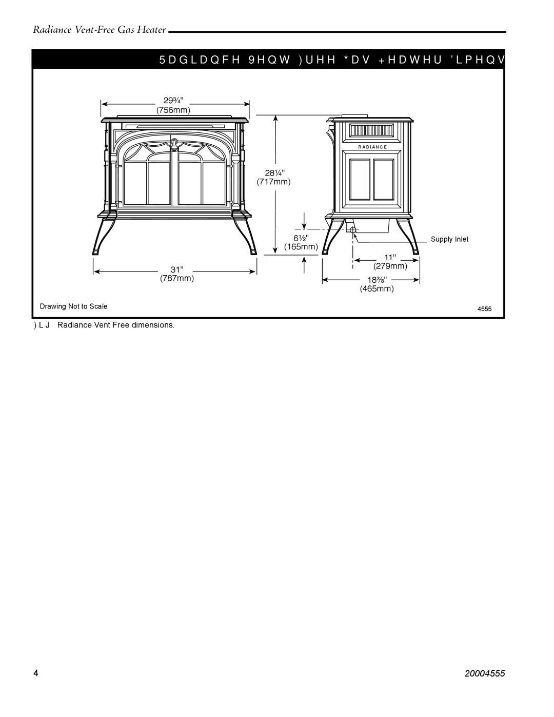 Vermont Casting RUVSOD: 3357, thru 3379, 3370, 3358 Radiance Vent Free Gas Heater Dimensions, Radiance Vent Free dimensions 