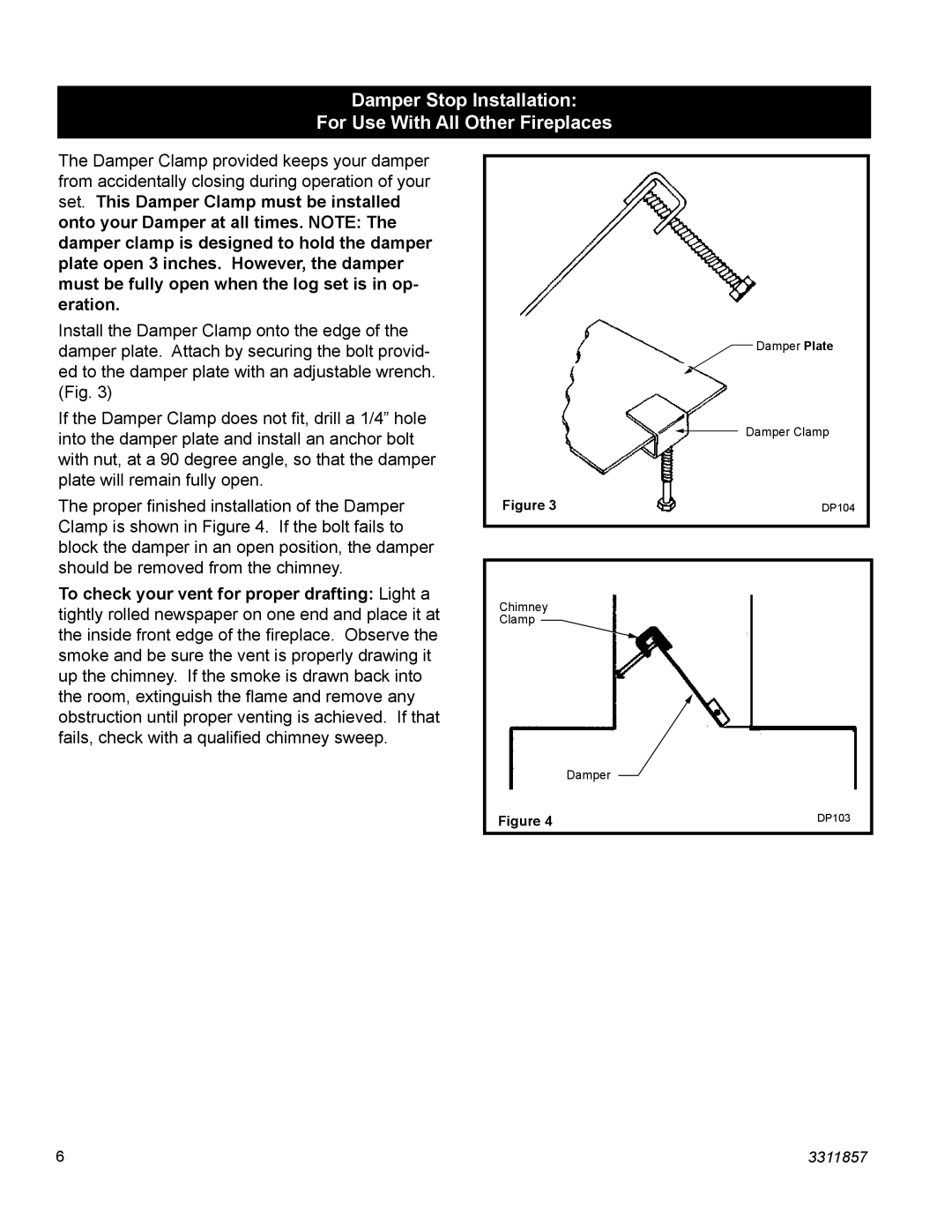 Vermont Casting SA24SKHRN, SA24SHKRP, SA18SHKRP, SA18SHKRN manual Damper Stop Installation For Use With All Other Fireplaces 