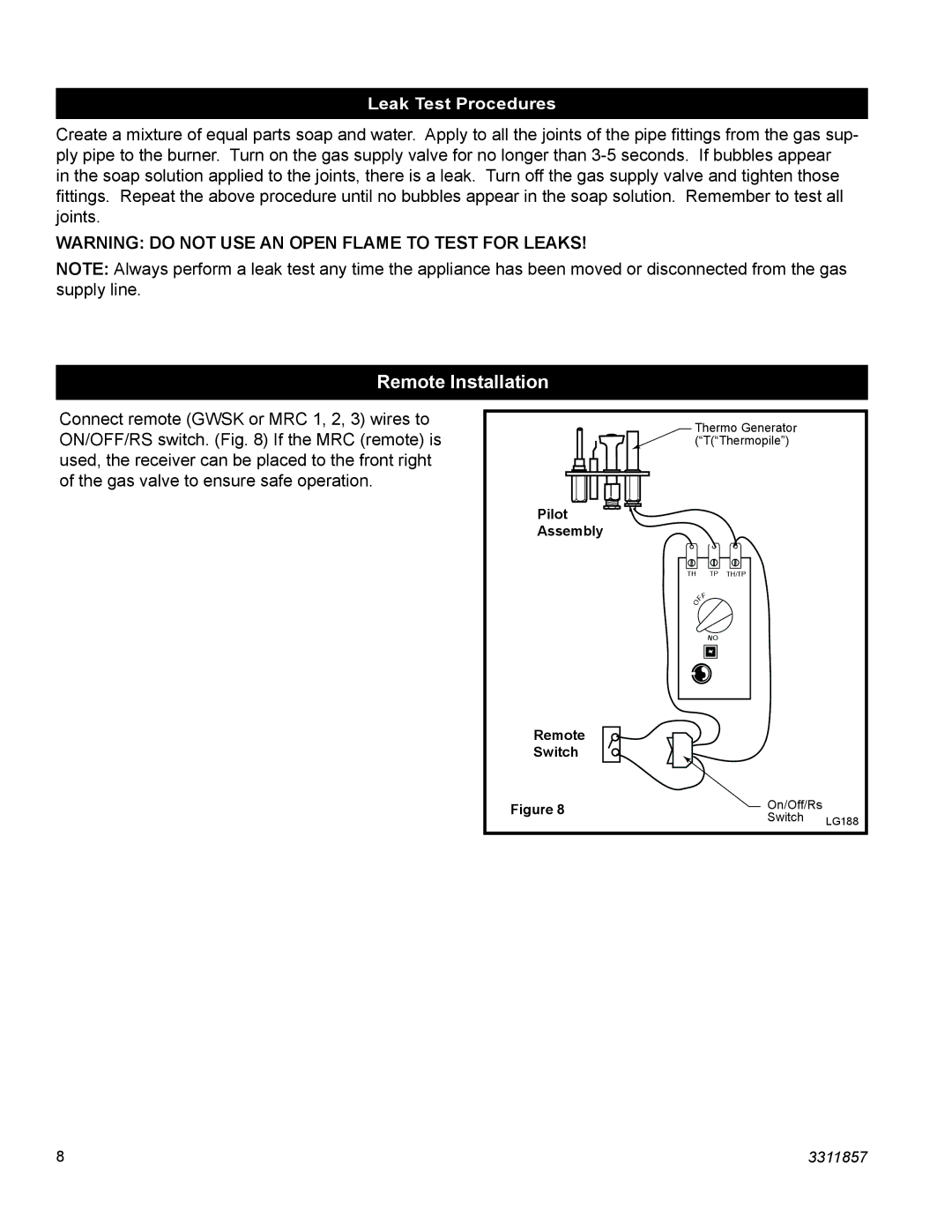 Vermont Casting SA18SHKRP, SA24SKHRN, SA24SHKRP, SA18SHKRN, SA30SKHRP, SA30SKHRN manual Remote Installation 