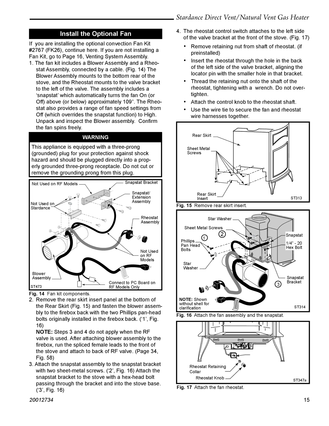 Vermont Casting SDDVT manual Install the Optional Fan, Remove rear skirt insert 