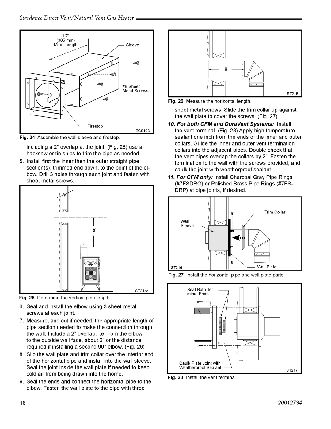 Vermont Casting SDDVT manual Assemble the wall sleeve and ﬁrestop 