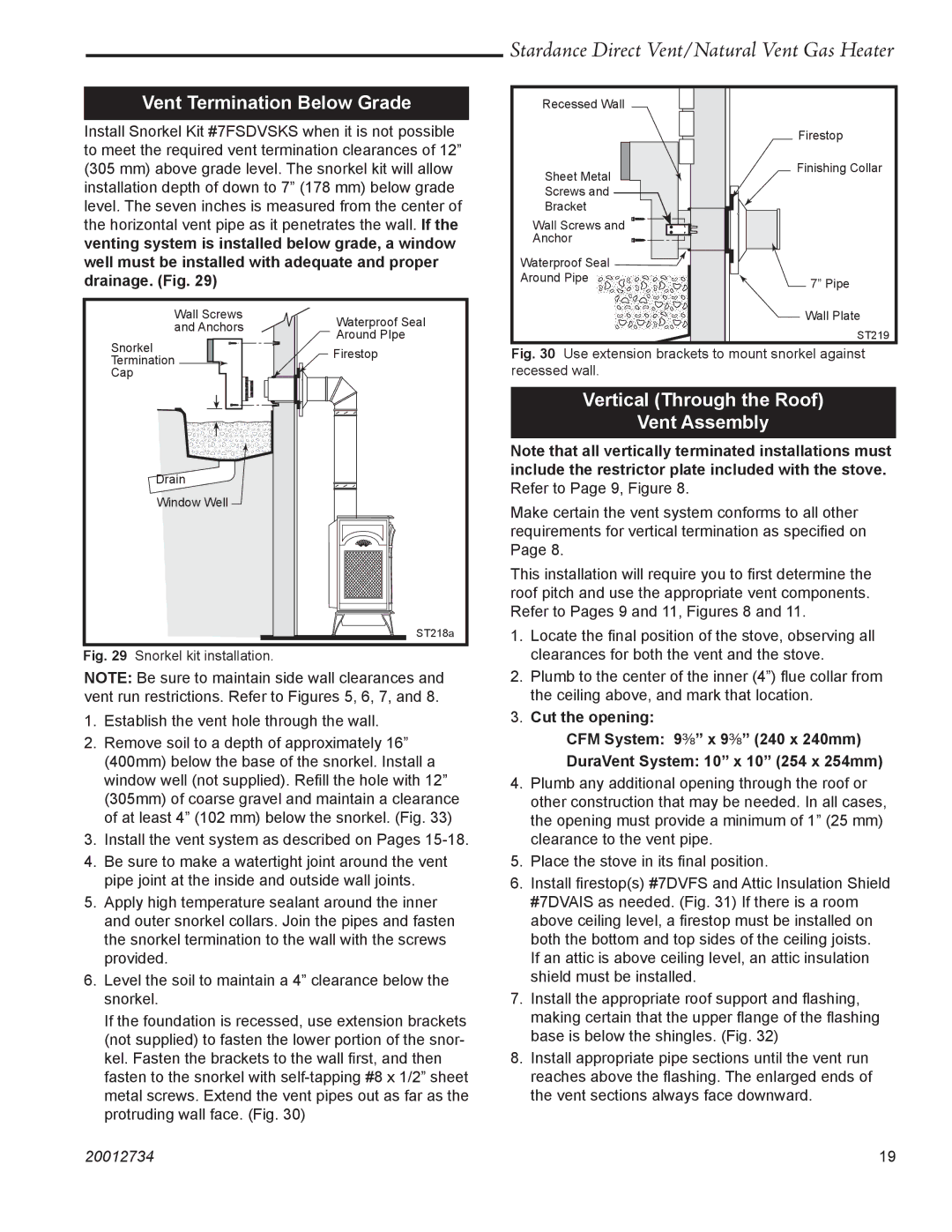 Vermont Casting SDDVT manual Vent Termination Below Grade, Vertical Through the Roof Vent Assembly 