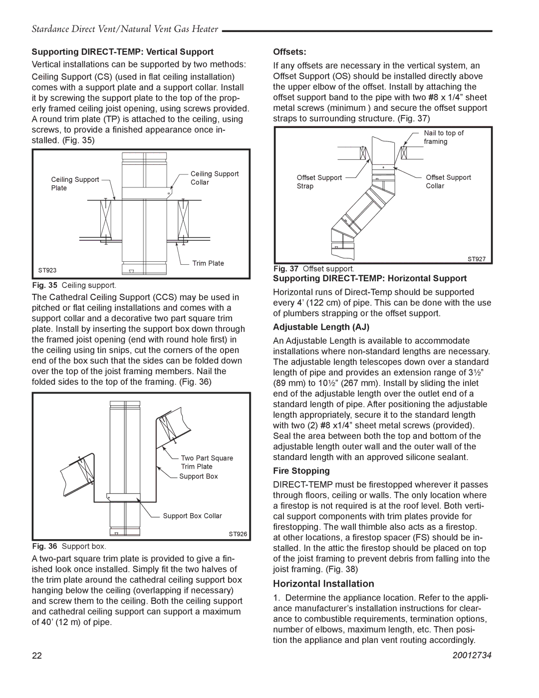 Vermont Casting SDDVT manual Supporting DIRECT-TEMP Vertical Support, Offsets, Supporting DIRECT-TEMP Horizontal Support 