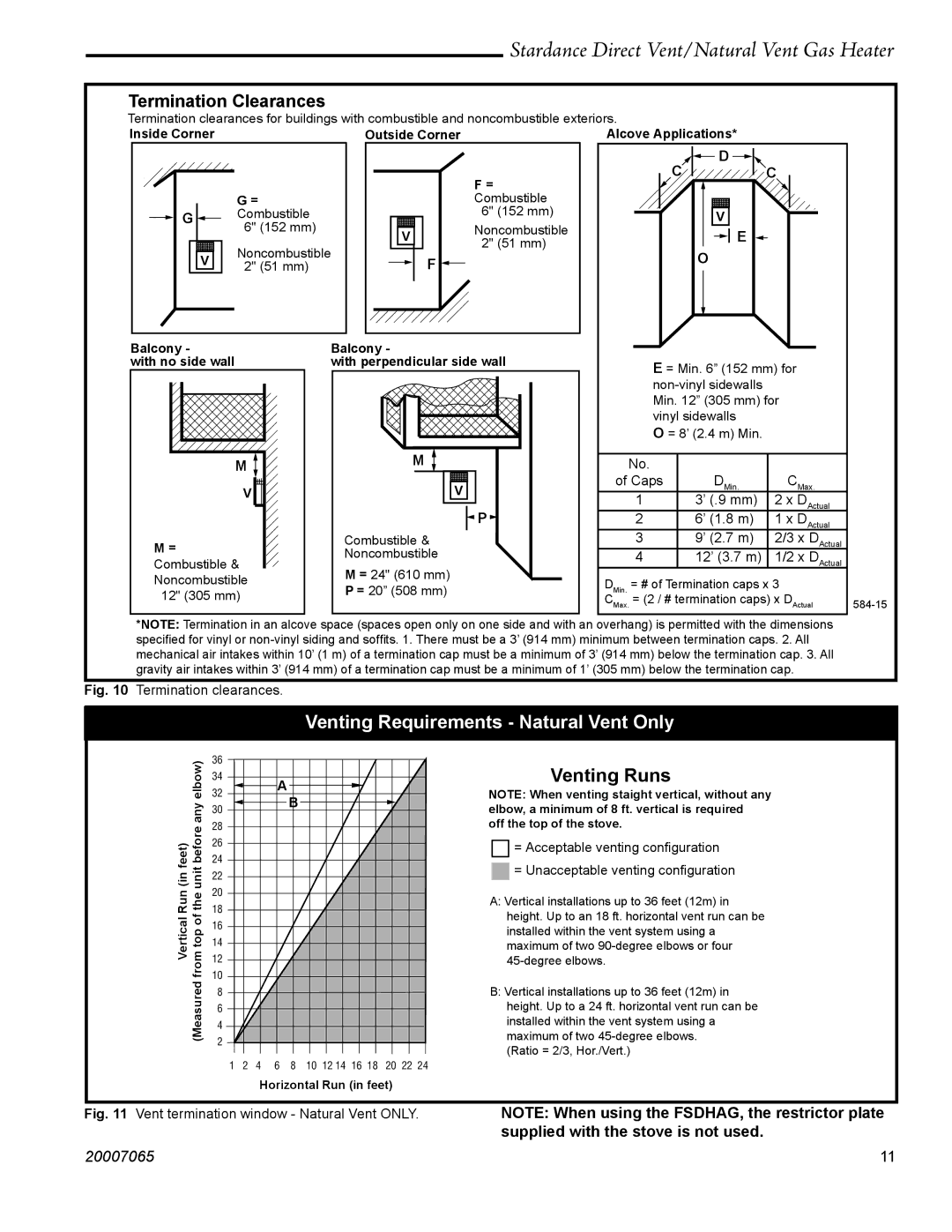 Vermont Casting SDV30 manual Venting Requirements Natural Vent Only, Termination Clearances 