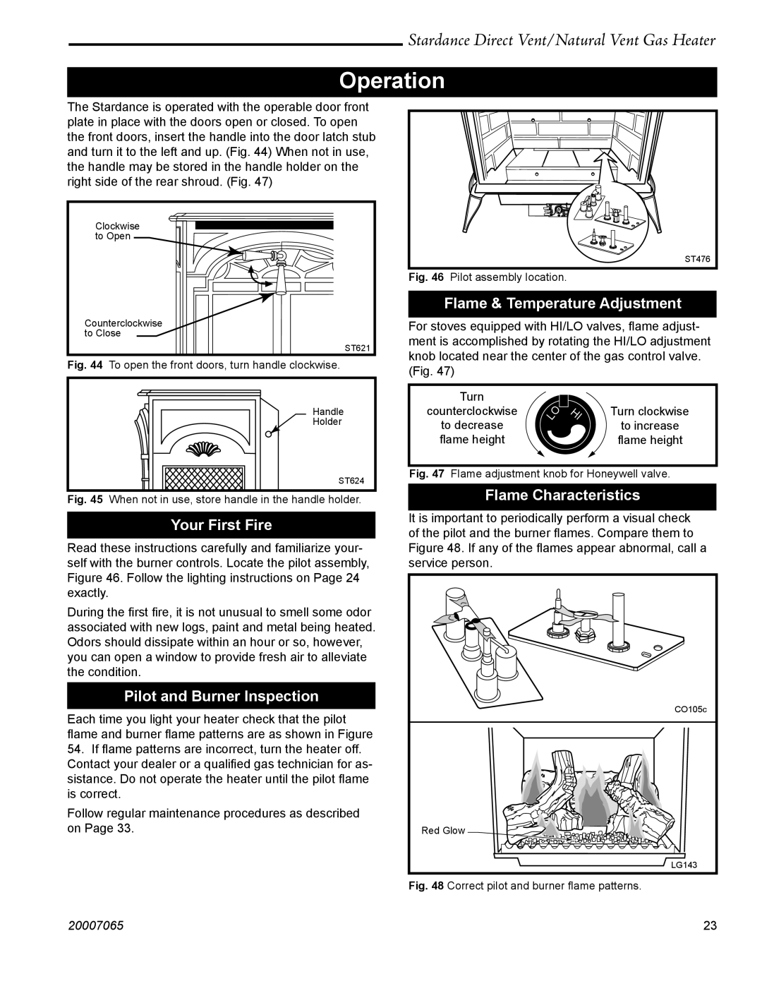 Vermont Casting SDV30 manual Operation, Flame & Temperature Adjustment, Flame Characteristics Your First Fire 