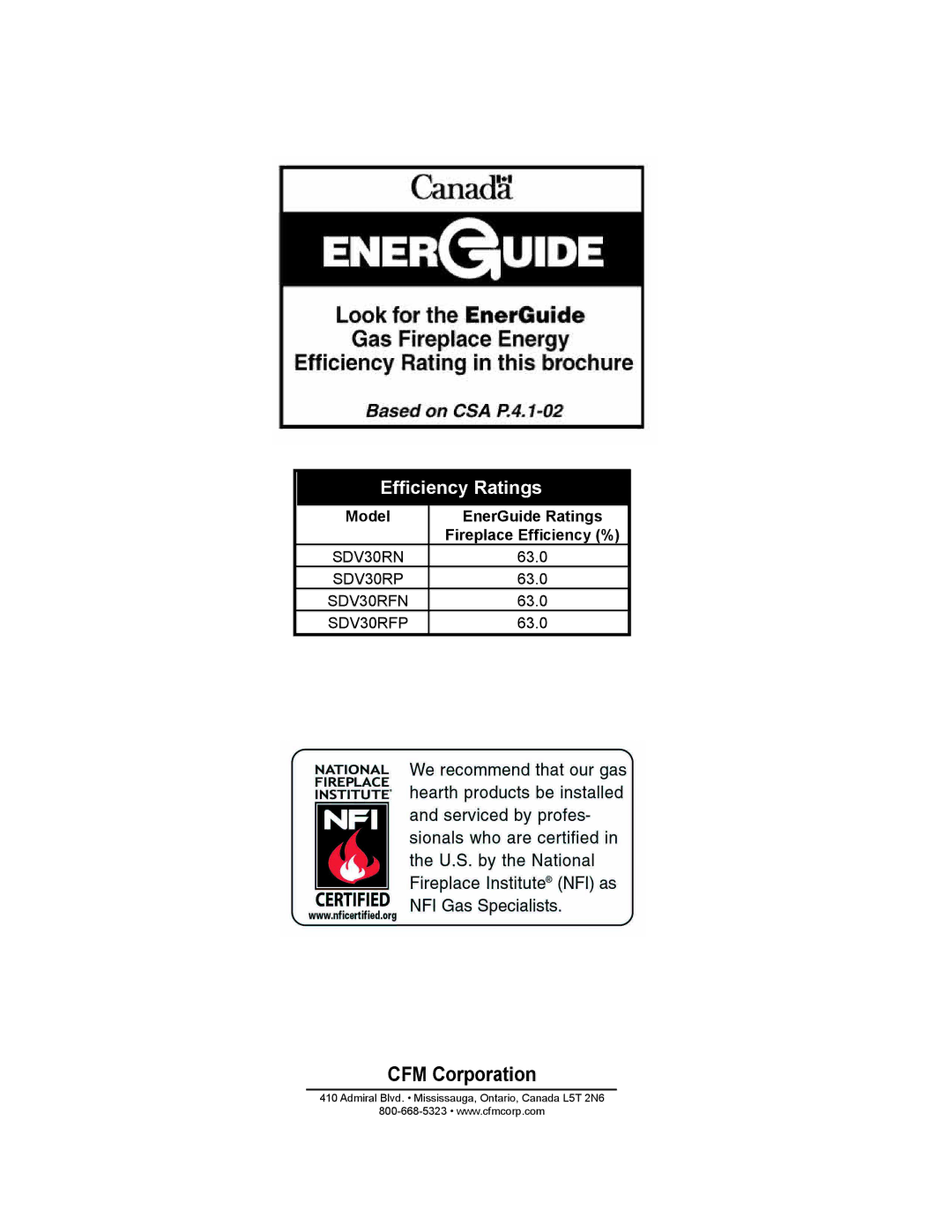 Vermont Casting SDV30 manual Efﬁciency Ratings, Model EnerGuide Ratings Fireplace Efﬁciency % 