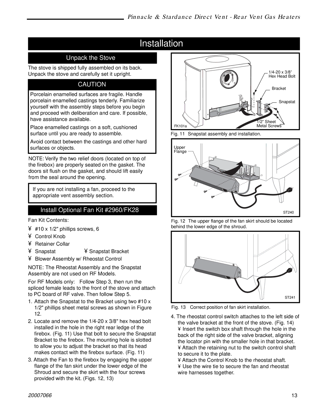 Vermont Casting SDVR, PDV20: 3920 Installation, Unpack the Stove, Install Optional Fan Kit #2960/FK28, Fan Kit Contents 