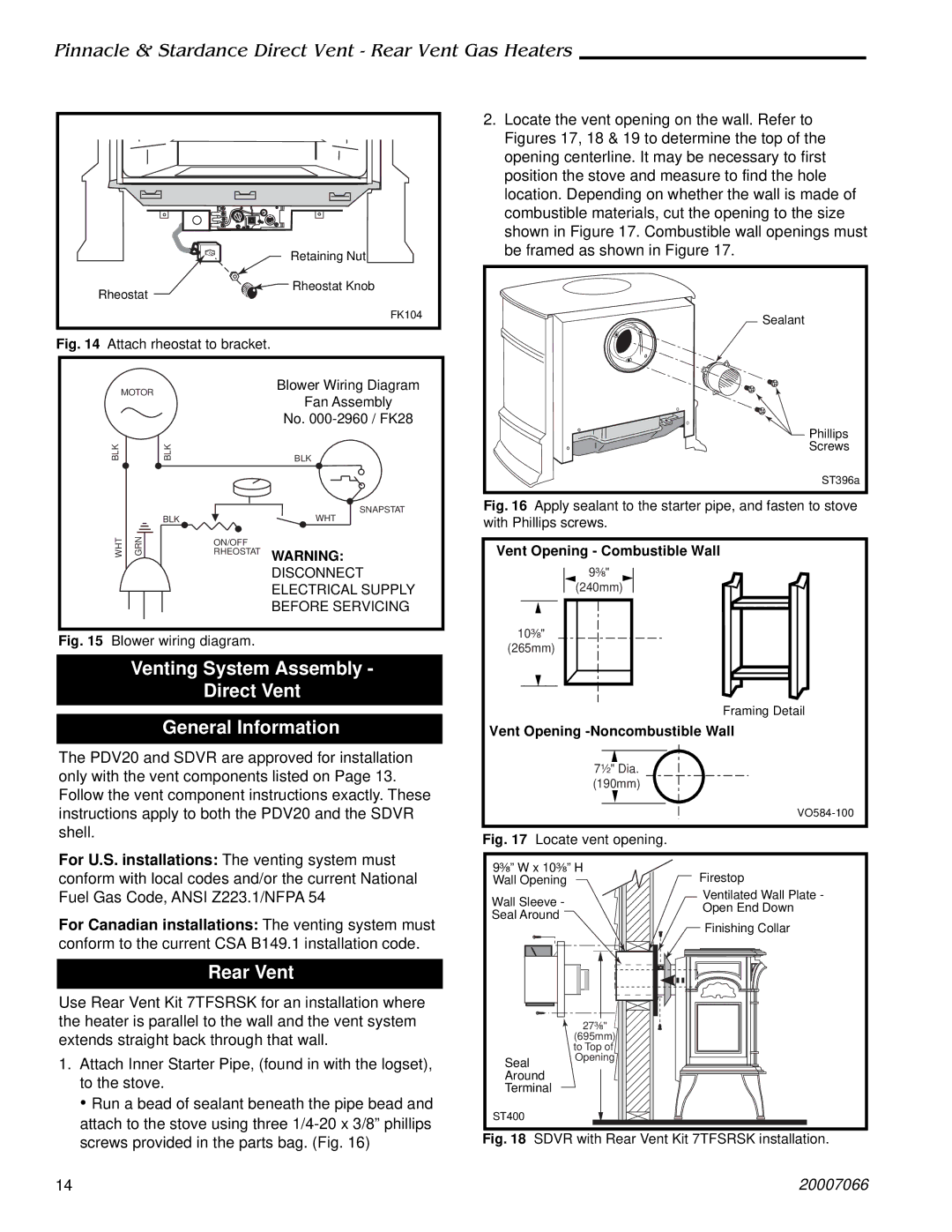 Vermont Casting PDV20: 3920, SDVR, 4075, 3930, 4070, 3976 Venting System Assembly Direct Vent, General Information, Rear Vent 