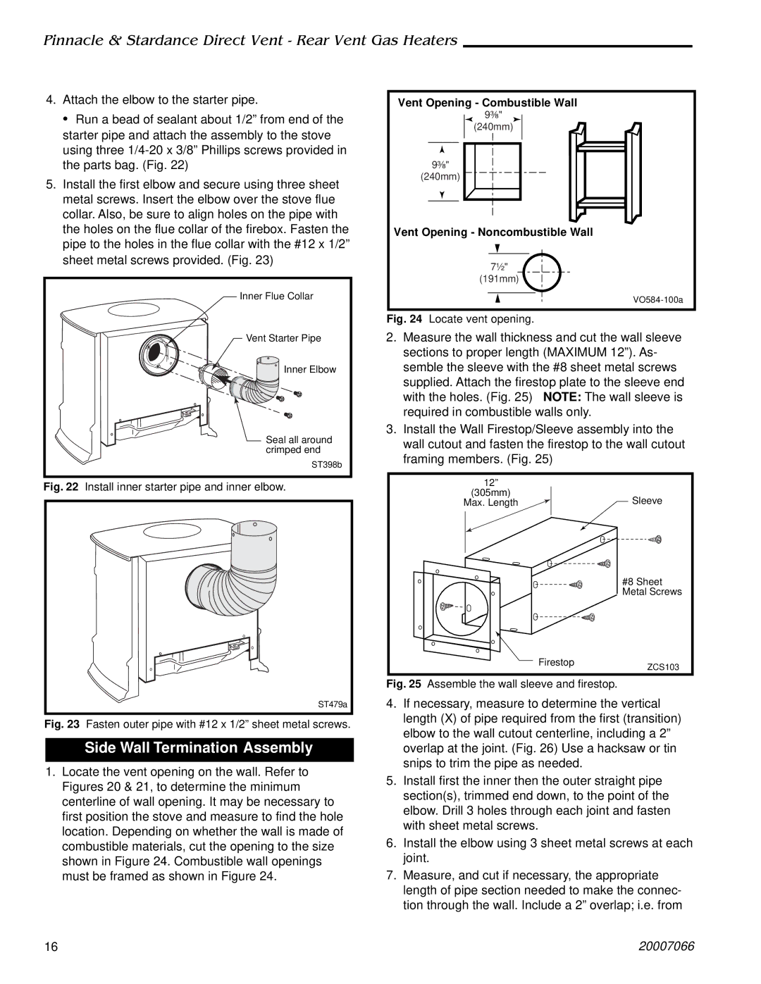 Vermont Casting 3930, SDVR, PDV20: 3920, 4075 Side Wall Termination Assembly, Install inner starter pipe and inner elbow 