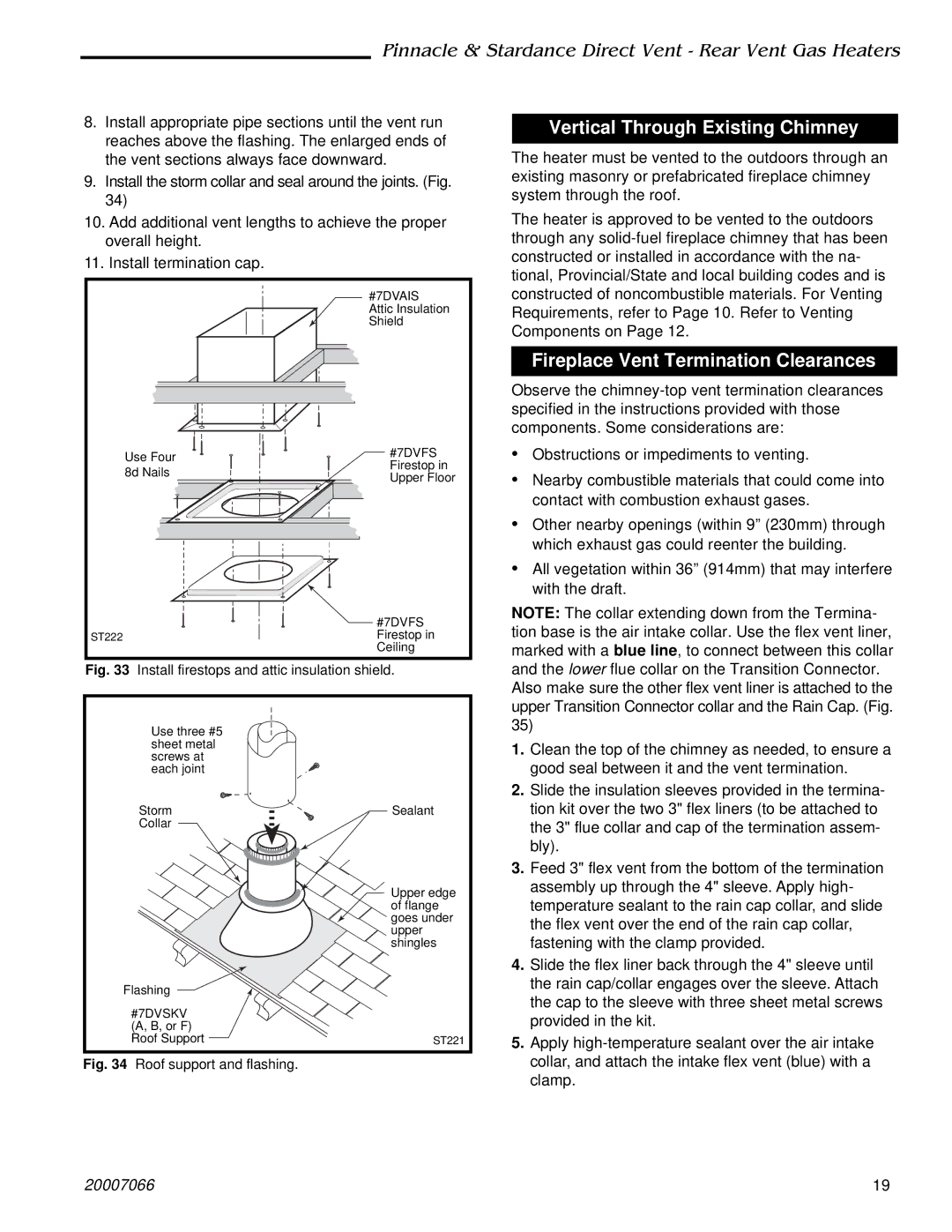 Vermont Casting 4065, SDVR, PDV20: 3920, 4075, 3930 Vertical Through Existing Chimney, Fireplace Vent Termination Clearances 