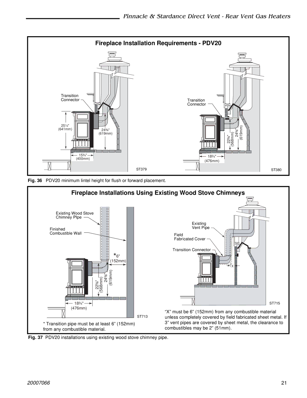 Vermont Casting 3960, SDVR, PDV20: 3920, 4075, 3930, 4070, 3976, 4065, 3970, 3936, 3926 Fireplace Installation Requirements PDV20 