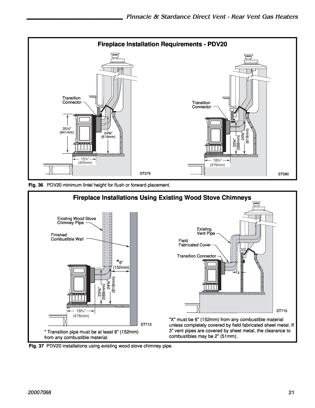 Vermont Casting 3960 Fireplace Installation Requirements - PDV20, Pinnacle & Stardance Direct Vent - Rear Vent Gas Heaters 