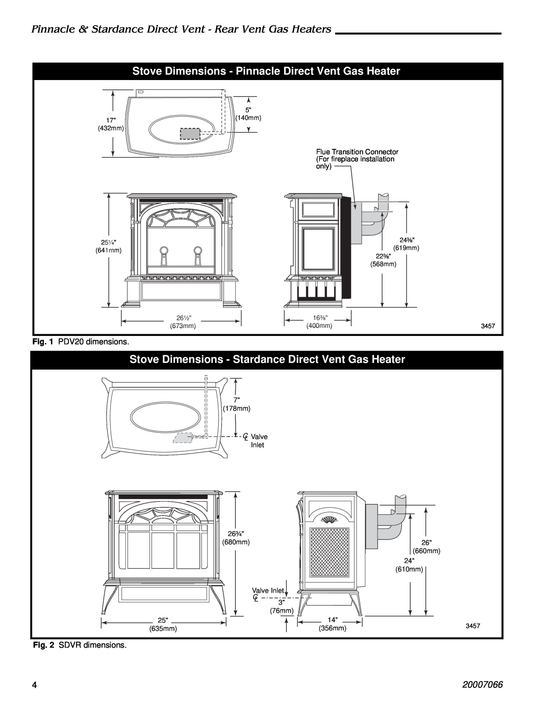 Vermont Casting 4070 Stove Dimensions - Pinnacle Direct Vent Gas Heater, 20007066, PDV20 dimensions, SDVR dimensions, 76mm 