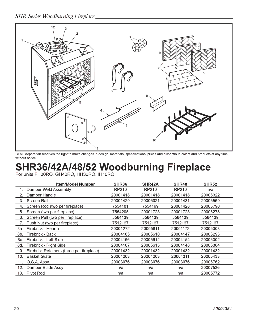 Vermont Casting SHR52, SHR42A, SHR48 manual SHR36/42A/48/52 Woodburning Fireplace 