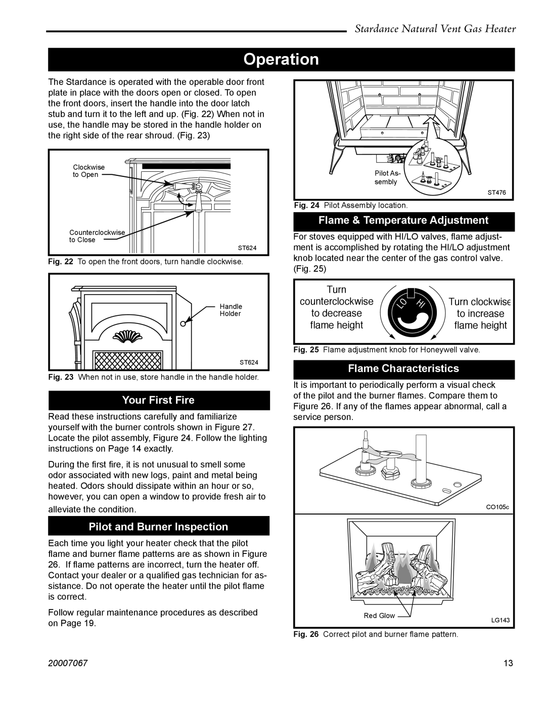 Vermont Casting SNV30 manual Operation, Flame & Temperature Adjustment, Your First Fire, Pilot and Burner Inspection 