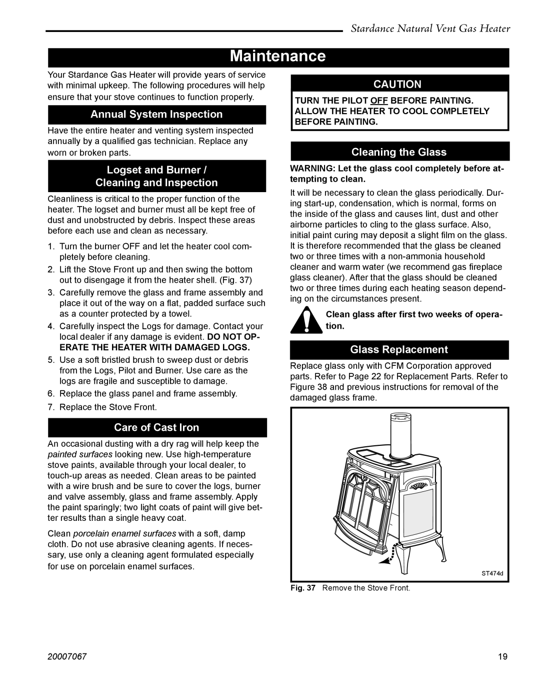 Vermont Casting SNV30 manual Maintenance 