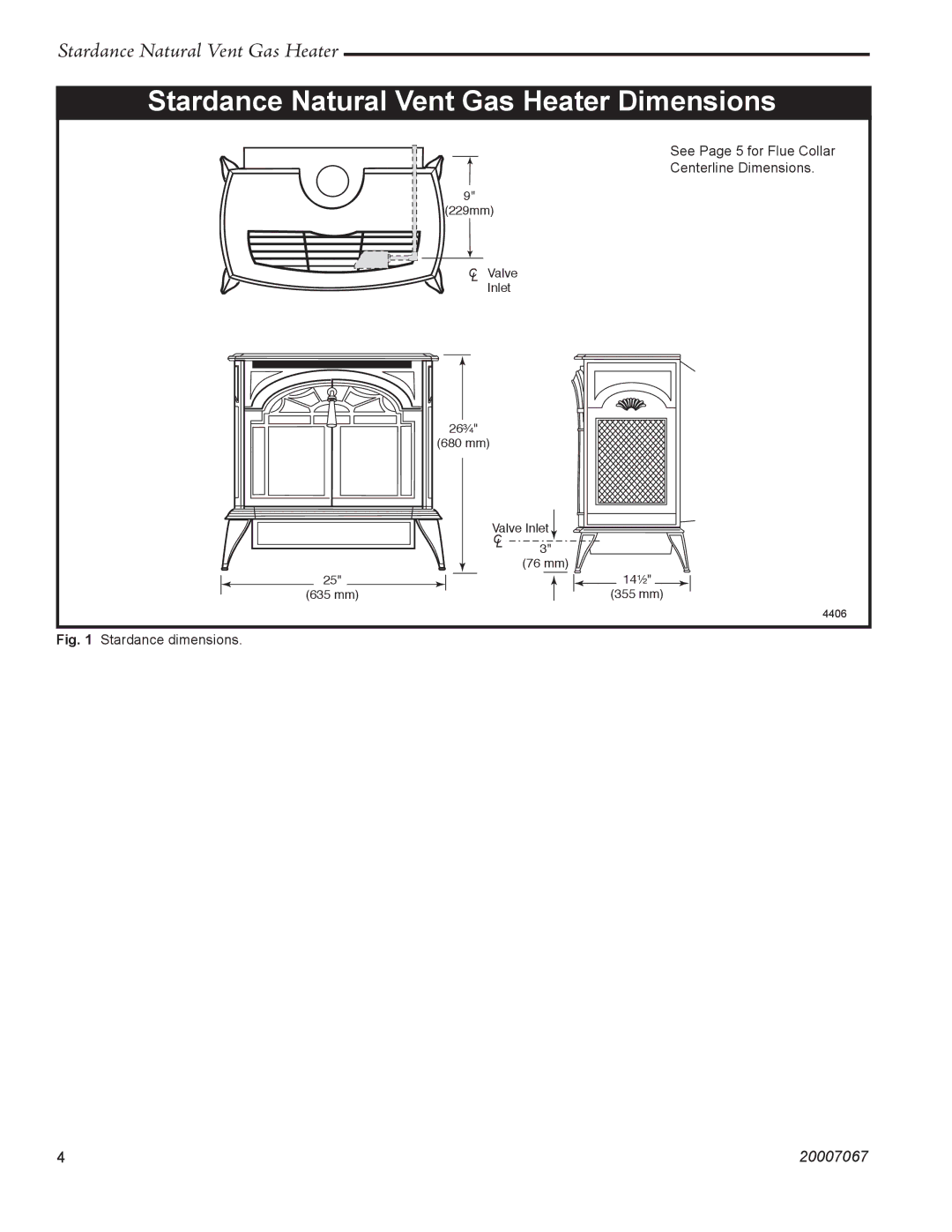 Vermont Casting SNV30 manual Stardance Natural Vent Gas Heater Dimensions, Stardance dimensions 