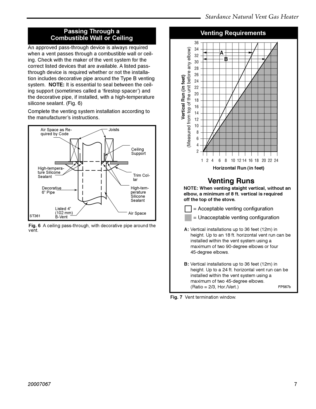 Vermont Casting SNV30 manual Passing Through a Combustible Wall or Ceiling, Venting Requirements 