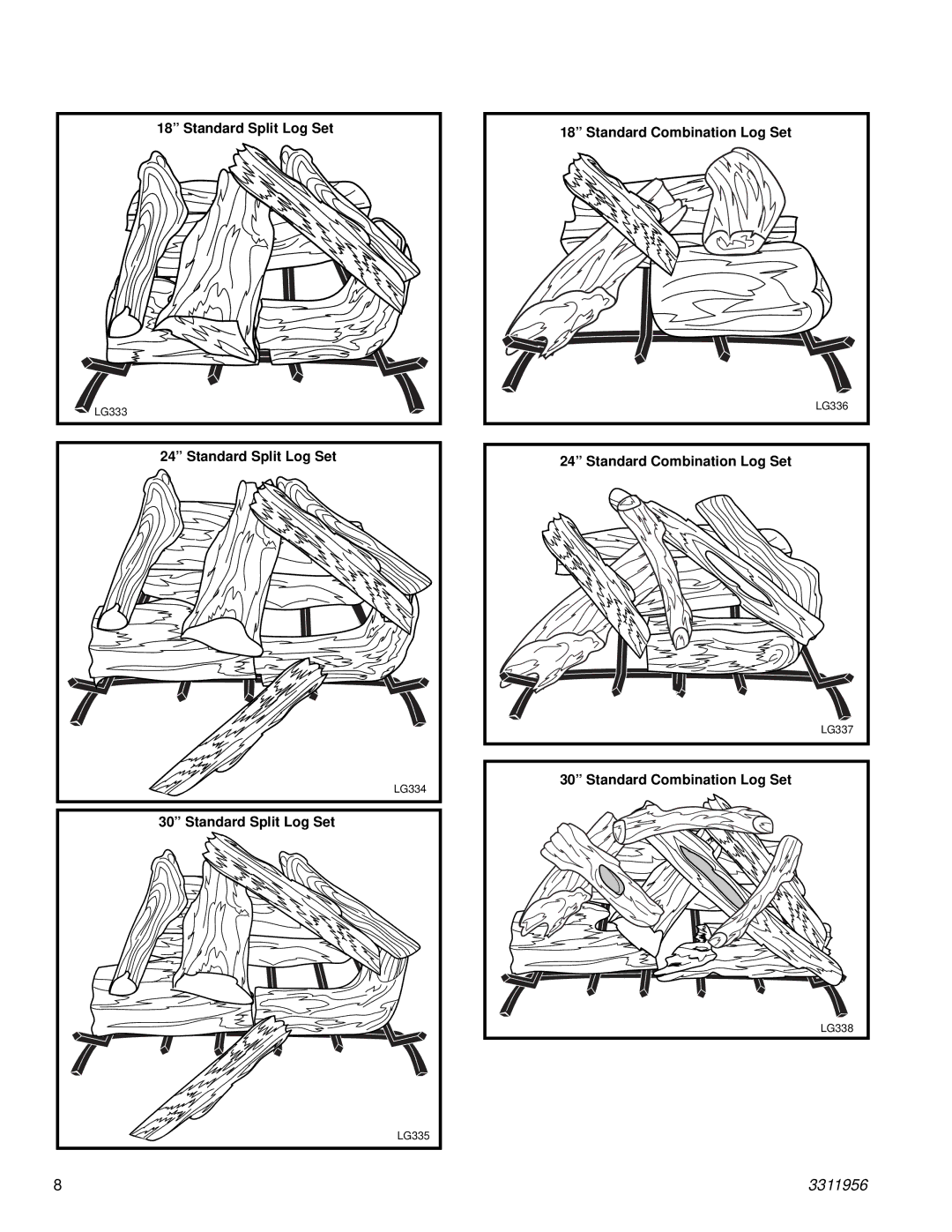 Vermont Casting SR30SHK, SR24SHK, SR18SHK manual Standard Split Log Set 