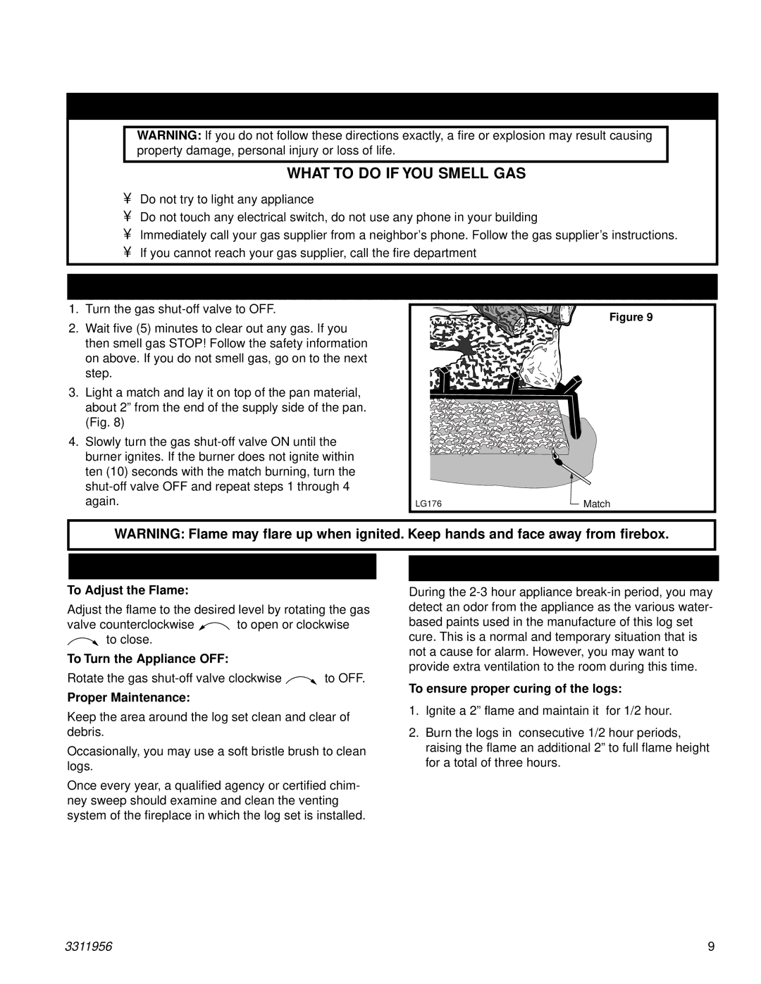 Vermont Casting SR24SHK, SR18SHK, SR30SHK manual Lighting Instructions, Operation and Maintenance, Appliance Break-In 