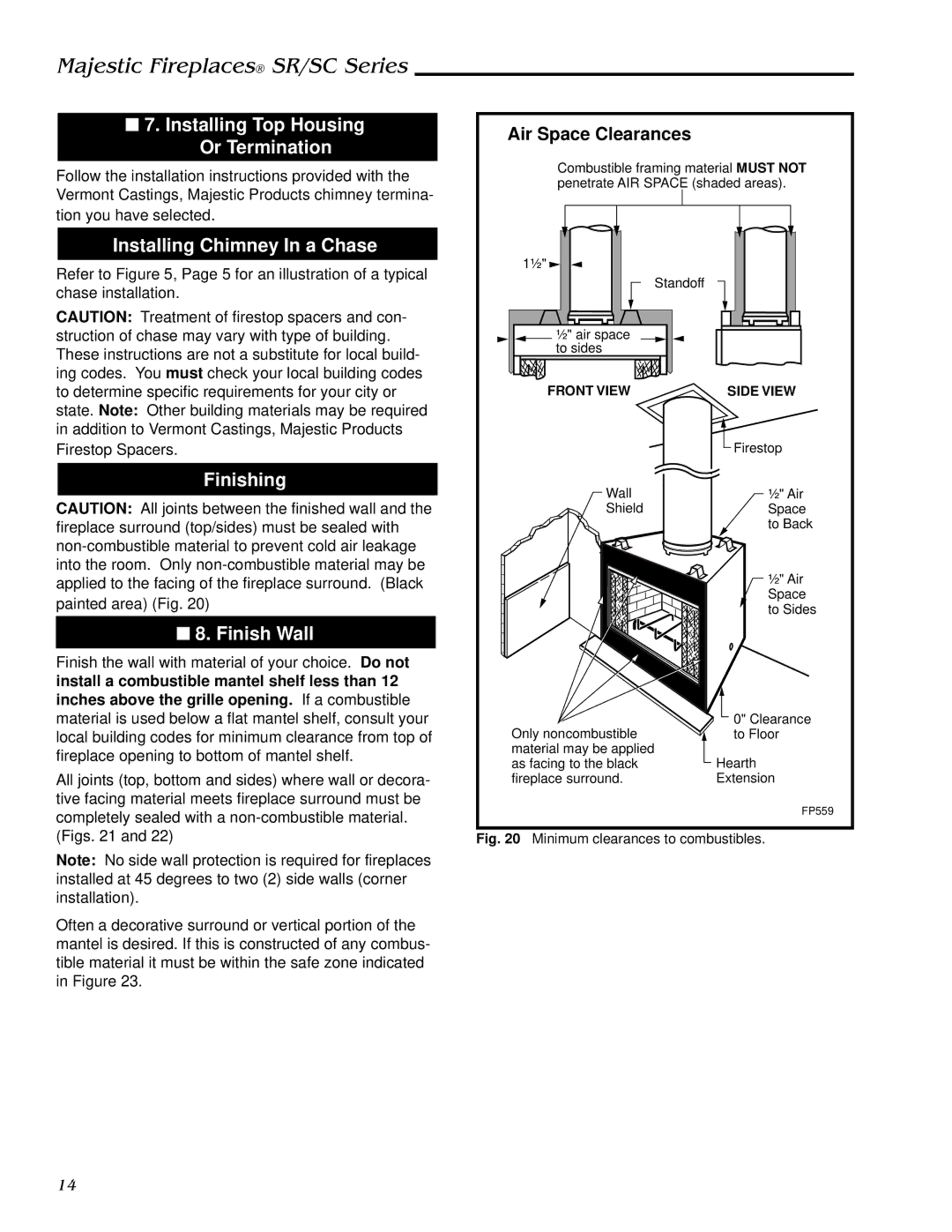 Vermont Casting SC42, SR42 Installing Top Housing Or Termination, Installing Chimney In a Chase, Finishing Finish Wall 