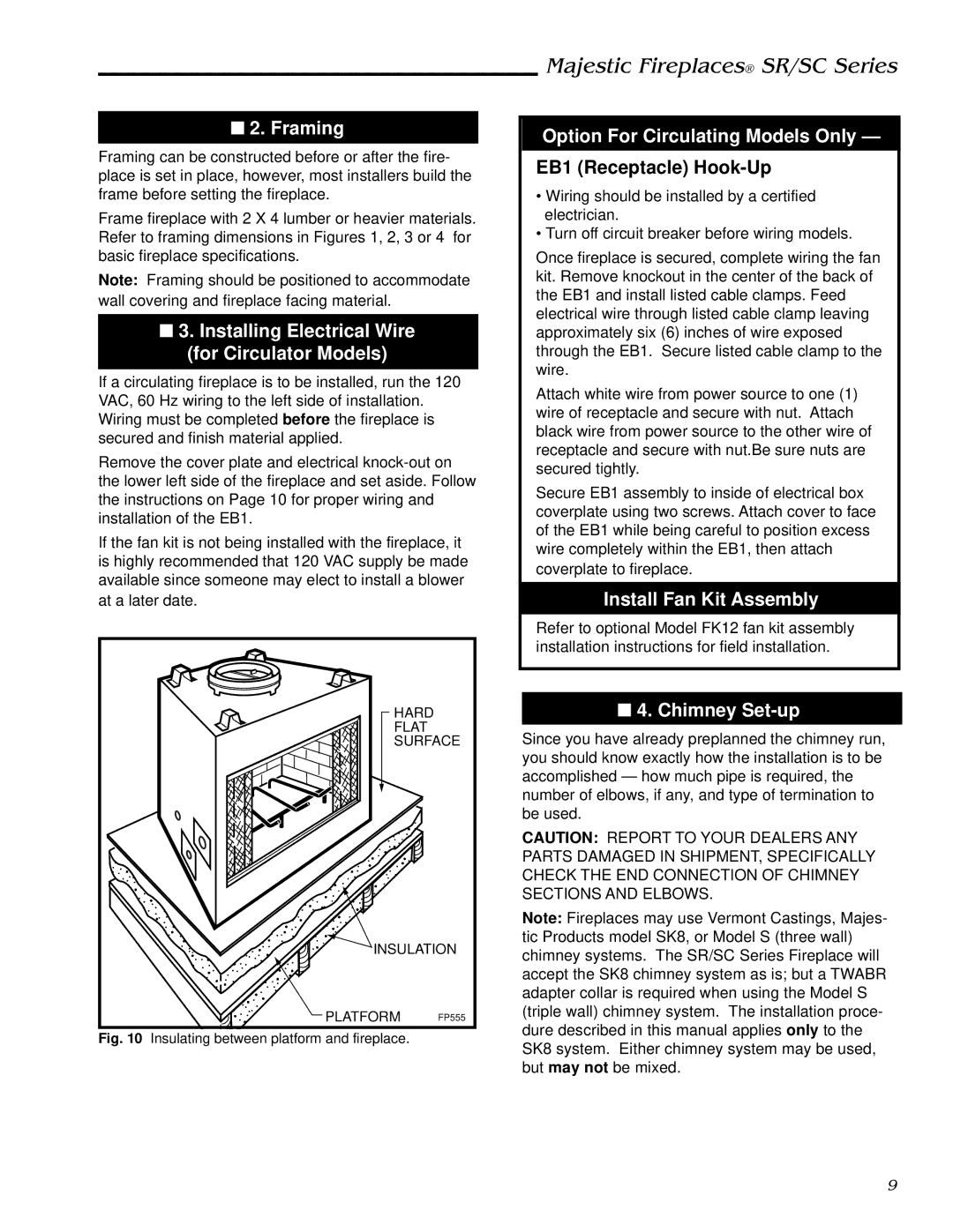 Vermont Casting SR36, SR42 Framing, Installing Electrical Wire for Circulator Models, Option For Circulating Models Only 