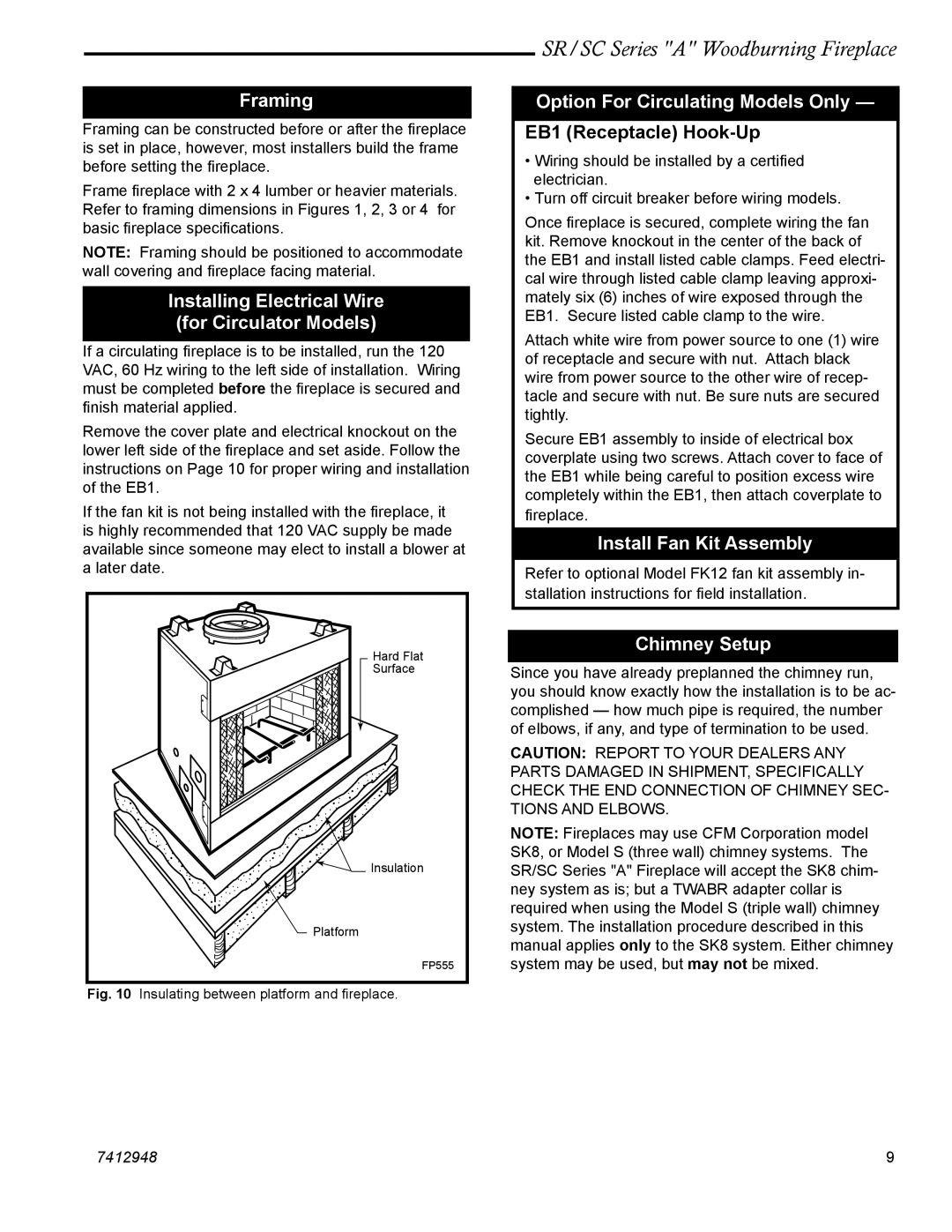 Vermont Casting SR36A, SR42A Framing, Installing Electrical Wire For Circulator Models, Option For Circulating Models Only 