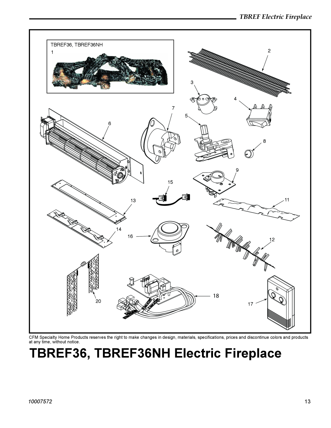 Vermont Casting manual TBREF36, TBREF36NH Electric Fireplace, TBREF Electric Fireplace, 10007572, TBREF36, TBREF36NH 3 