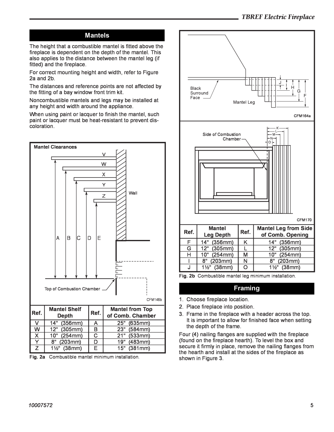 Vermont Casting TBREF36NH manual Mantels, Framing, TBREF Electric Fireplace, 10007572 