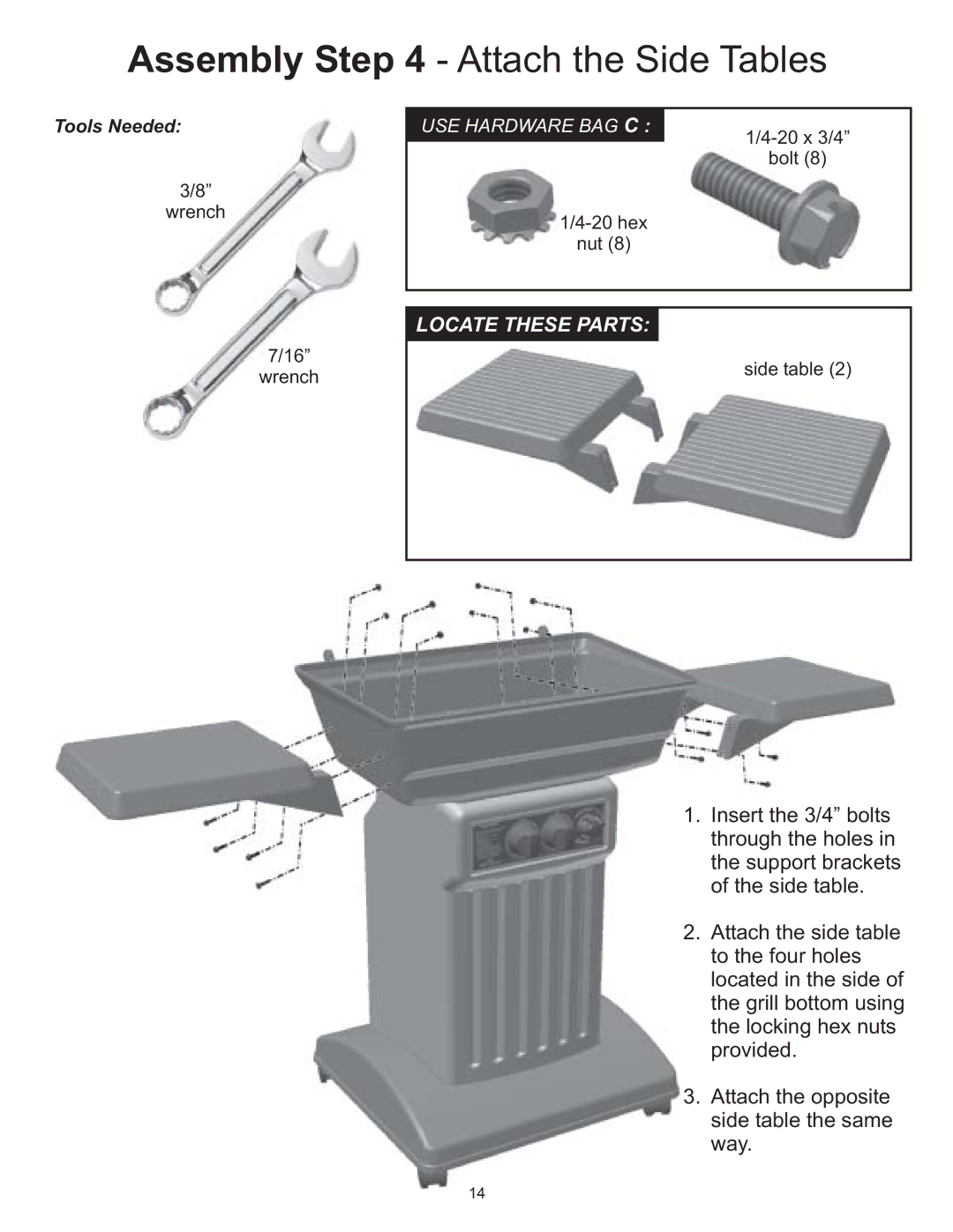 Vermont Casting VC0620P, VC0680P, VC0680N owner manual Assembly Attach the Side Tables 