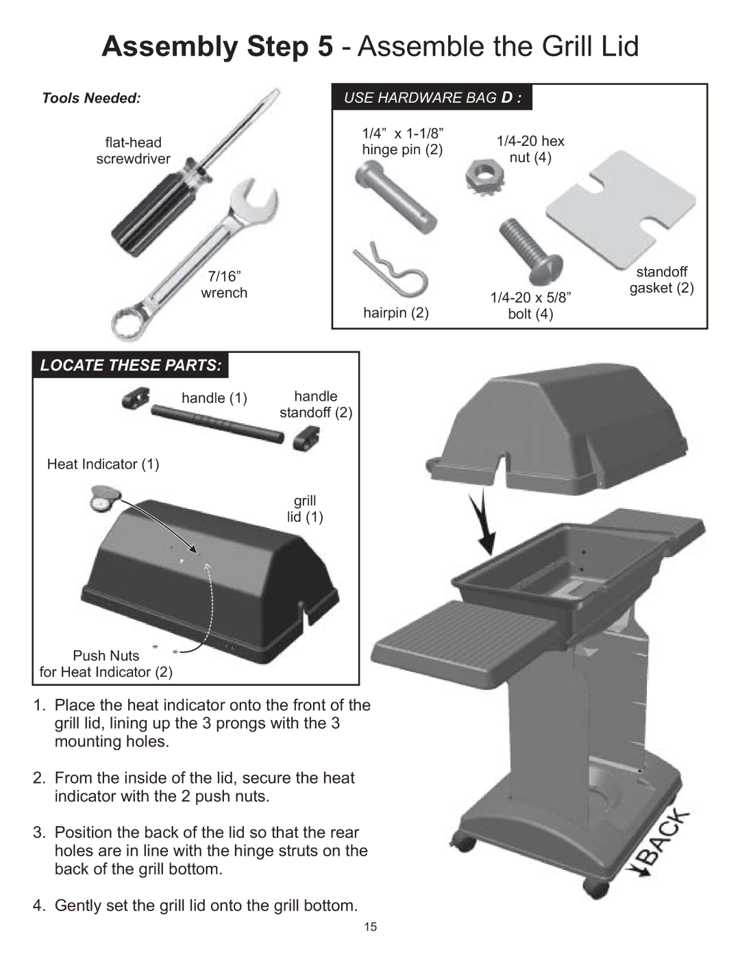 Vermont Casting VC0620P, VC0680P, VC0680N owner manual Assembly Assemble the Grill Lid 