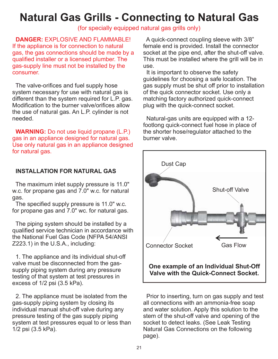 Vermont Casting VC0620P, VC0680P, VC0680N Natural Gas Grills Connecting to Natural Gas, Installation for Natural GAS 