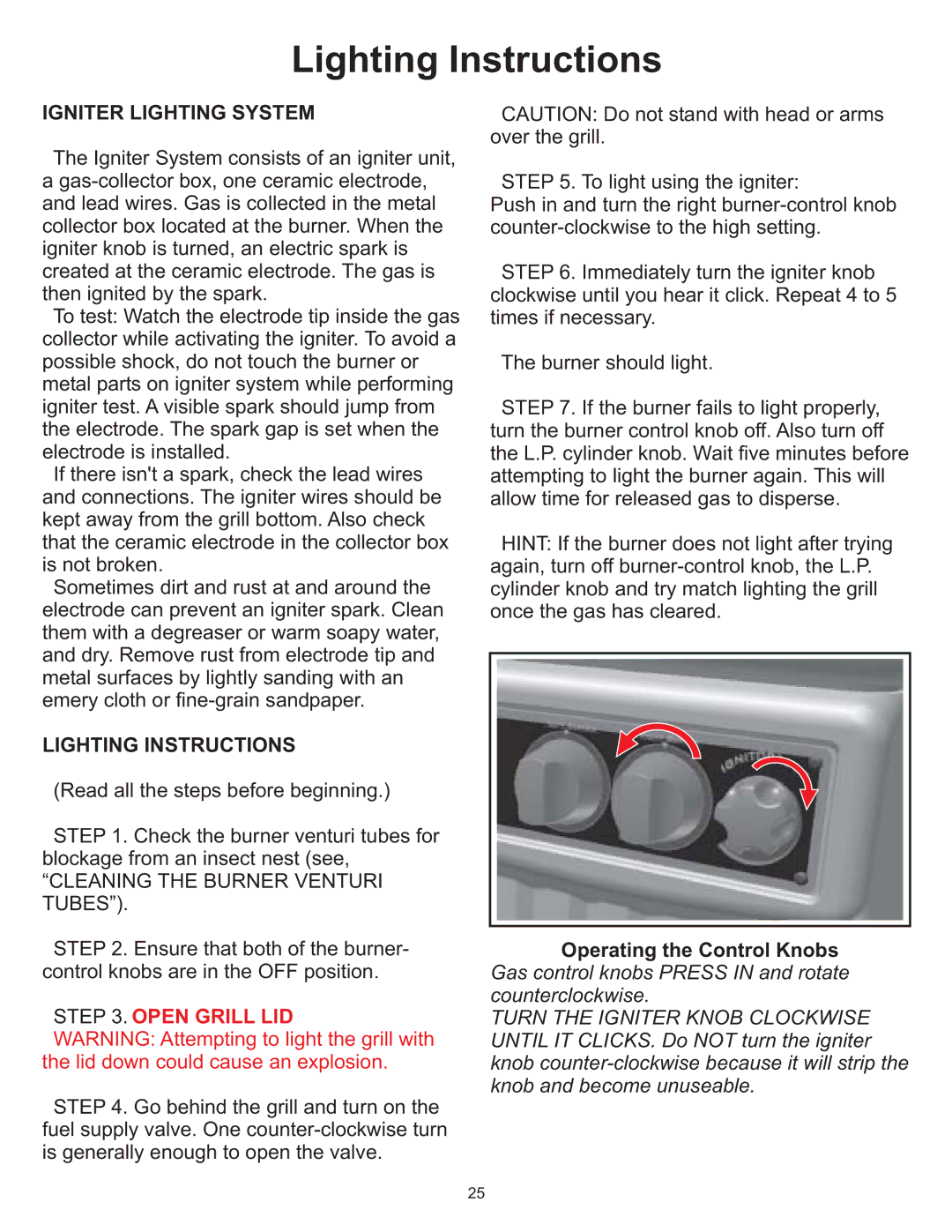 Vermont Casting VC0620P, VC0680P, VC0680N owner manual Lighting Instructions, Igniter Lighting System 