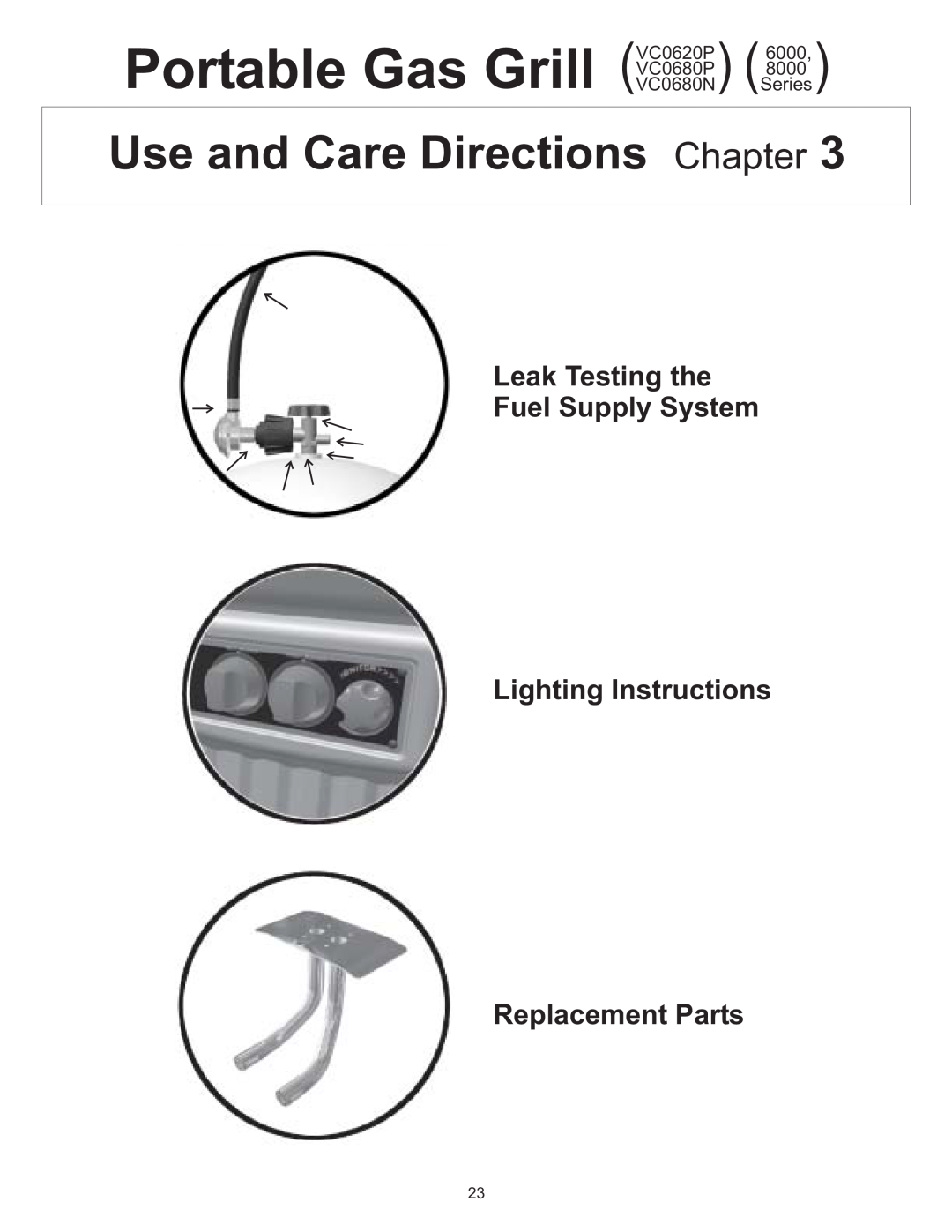 Vermont Casting VC0620P, VC0680P, VC0680N owner manual Use and Care Directions Chapter, Leak Testing the Fuel Supply System 