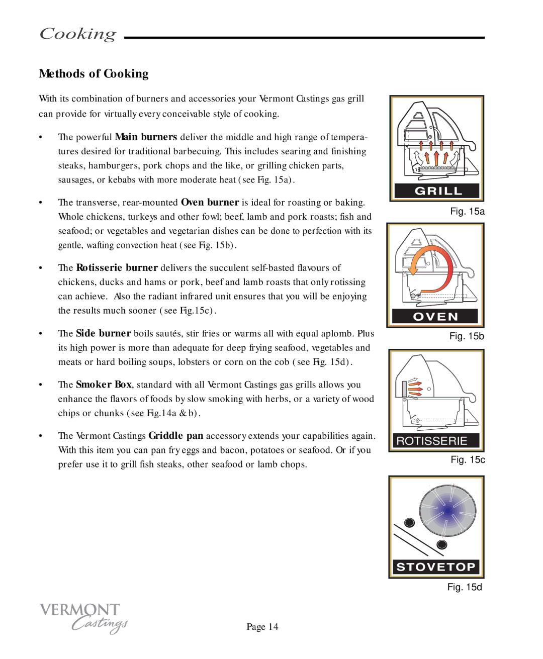 Vermont Casting VC100 user manual Methods of Cooking 