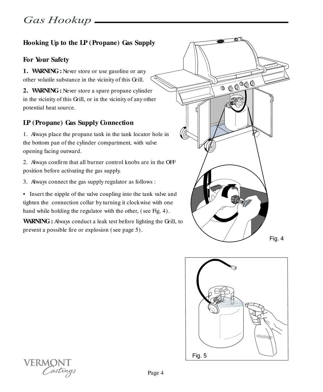 Vermont Casting VC200, VC400 user manual Gas Hookup, Hooking Up to the LP Propane Gas Supply For Your Safety 