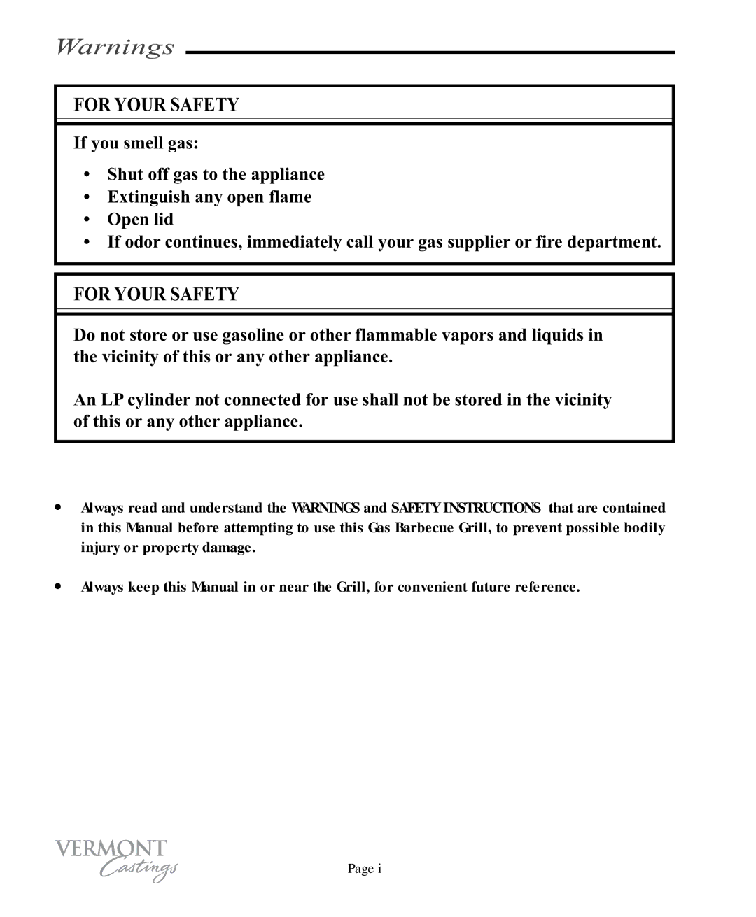 Vermont Casting VC200, VC400 user manual For Your Safety 