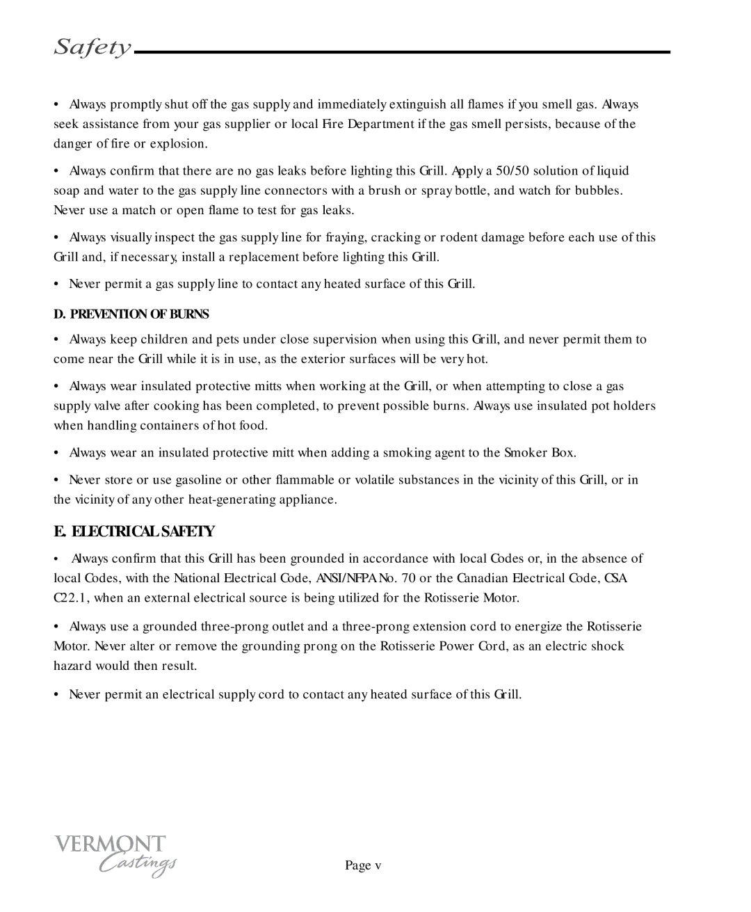 Vermont Casting VC200, VC400 user manual Electrical Safety 