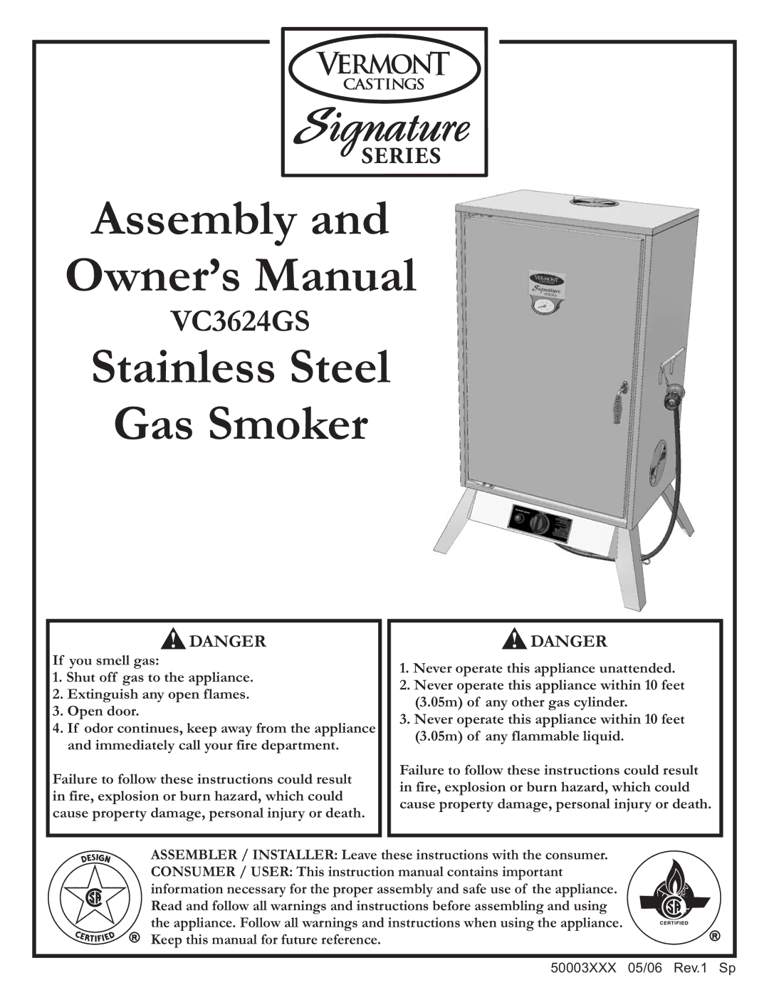 Vermont Casting VC3624GS owner manual Assembly 