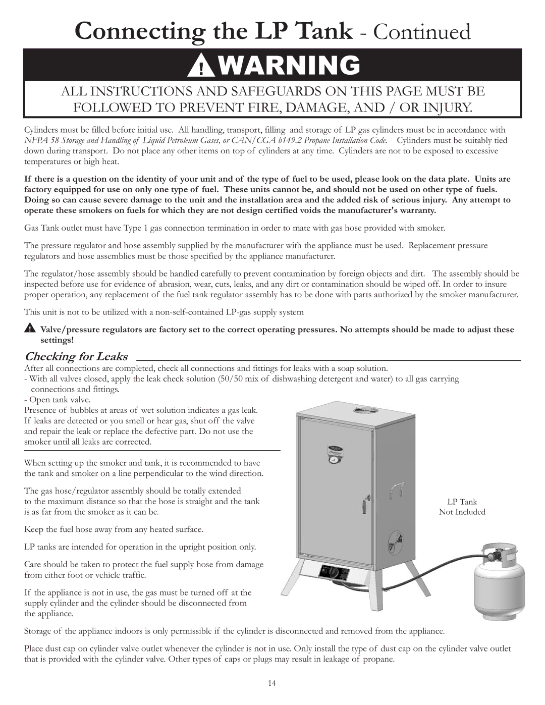 Vermont Casting VC3624GS owner manual Checking for Leaks 