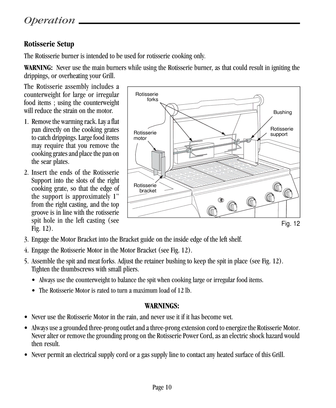 Vermont Casting VC500 user manual Rotisserie Setup, Rotisserie assembly includes a 