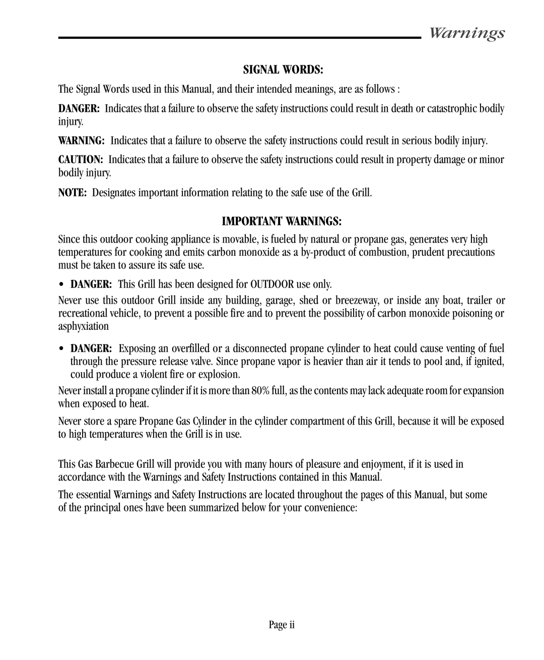 Vermont Casting VC500 user manual Signal Words 