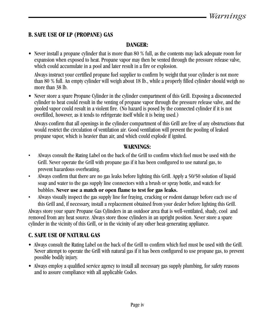 Vermont Casting VC500 user manual Safe USE of LP Propane GAS 