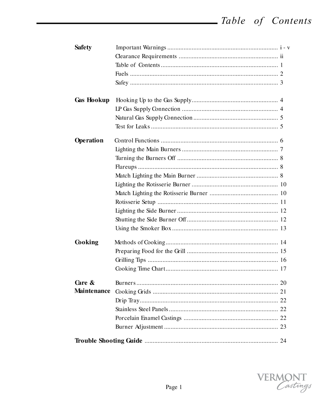 Vermont Casting VC50, VC75 user manual Contents 