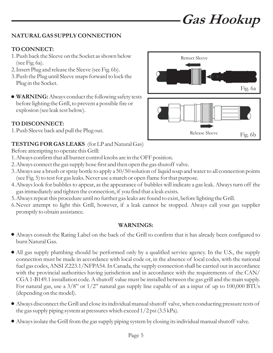 Vermont Casting VCS4017 user manual Natural GAS Supply Connection To Connect, To Disconnect 