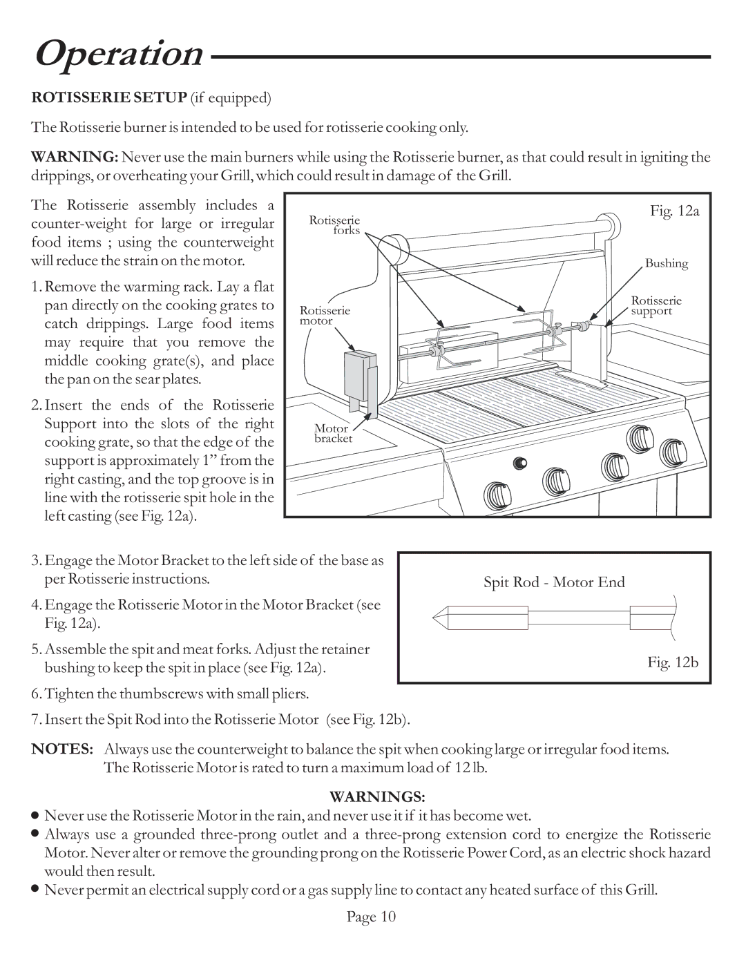 Vermont Casting VCS4017 user manual Rotisserie Setup if equipped 