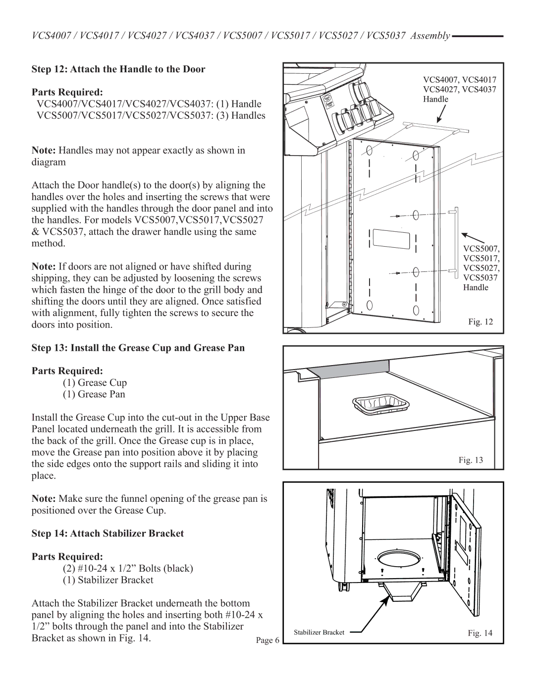 Vermont Casting VCS4017 Attach the Handle to the Door Parts Required, Install the Grease Cup and Grease Pan Parts Required 